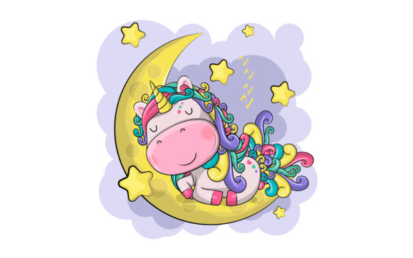 Download Cute Magical Unicorn with Moon and Stars - Moon and stars Collection