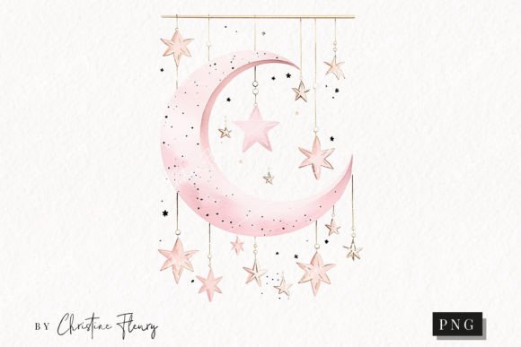 Download Watercolor Pink Moon and Stars Clipart - Moon and stars Collection