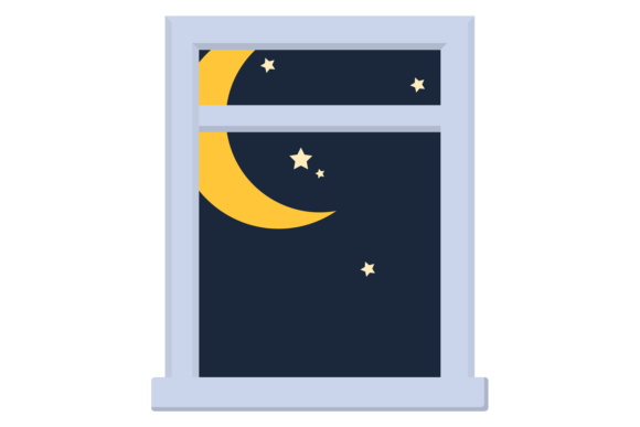 Download Dark Sky with Moon and Stars in White Wi - Moon and stars Collection