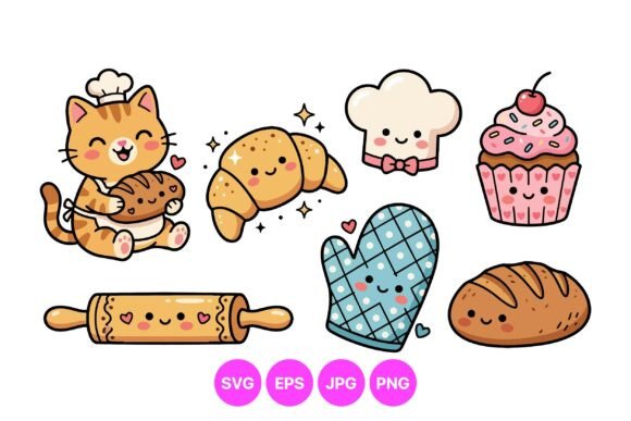 Download Cute Baking Cat Clipart Set - Premium Resources
